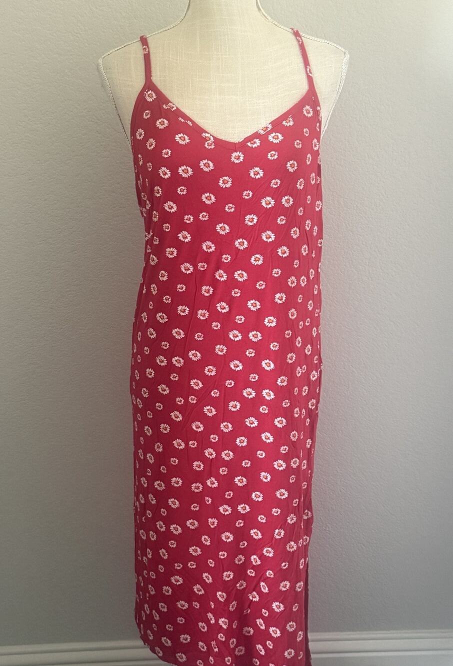 PrettyLittleThing Dress Womens Red NWT Shift Midi Floral Stretch Side Slit Sz 10